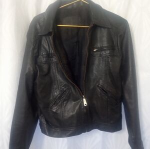 Women's Ideal Black Leather Vintage Lambskin Biker/Cafe Racer Jacket Size M